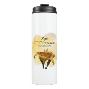 Yellow & Red Daylily Forty and Fantastic Birthday Thermal Tumbler