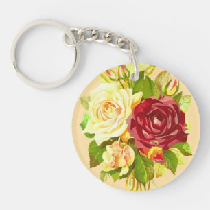 Yellow Red Double Sided Roses Artistic Acrylic Key Keychain