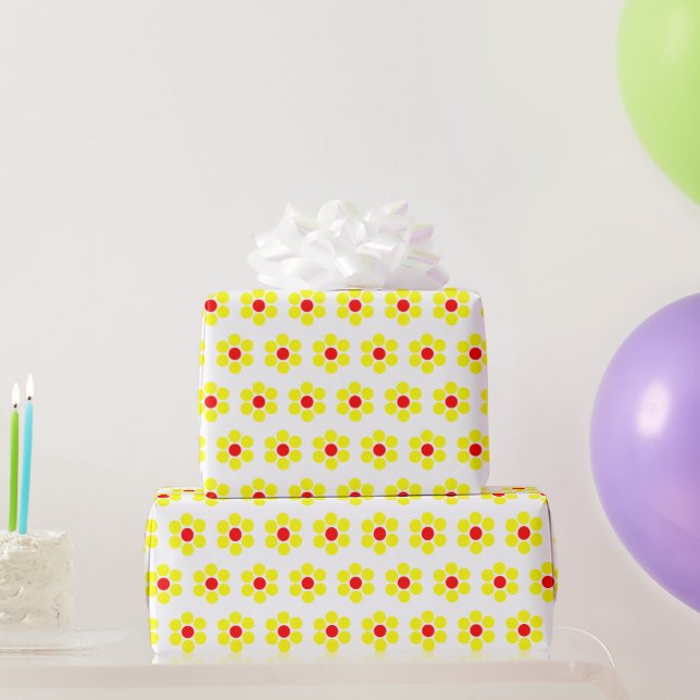 Yellow Red Floral Modern Simple Wrapping Paper (Party Gifts)