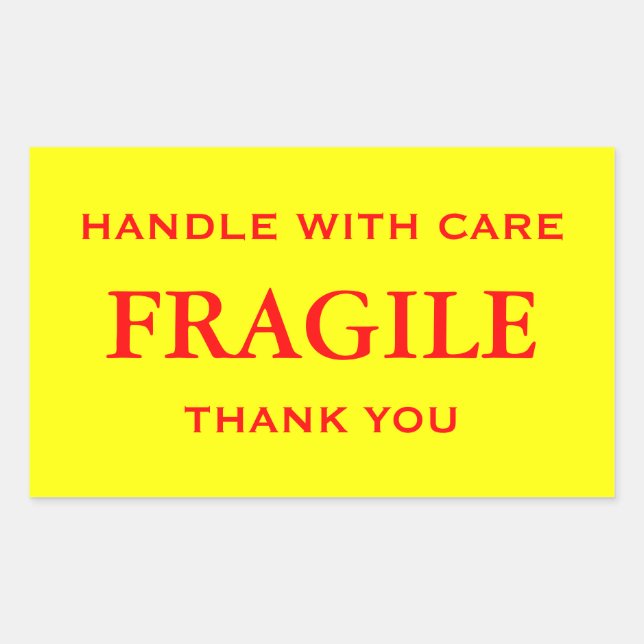 Yellow/Red Fragile. Handle with Care. Thank you. Sticker (Front)