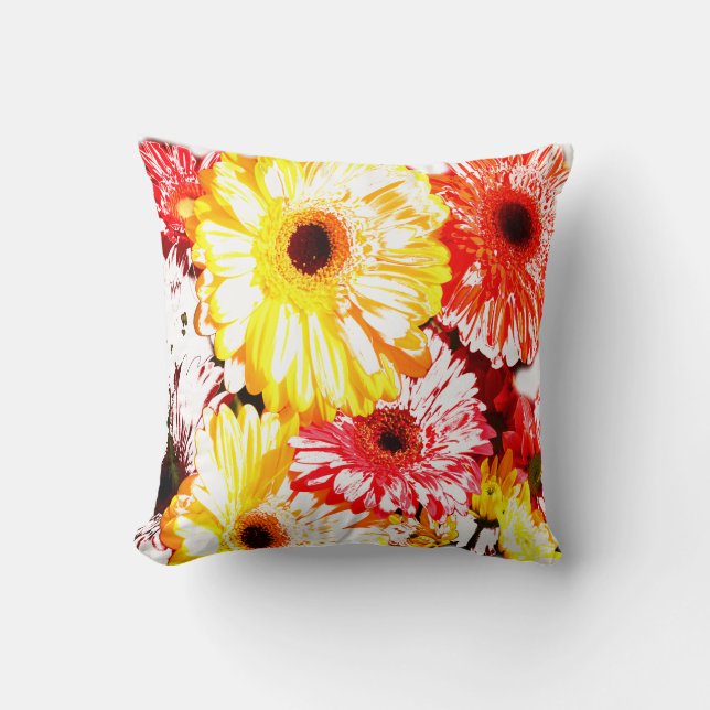 Yellow Red Gerbera Chrysanthemum Flowers Cushion (Front)