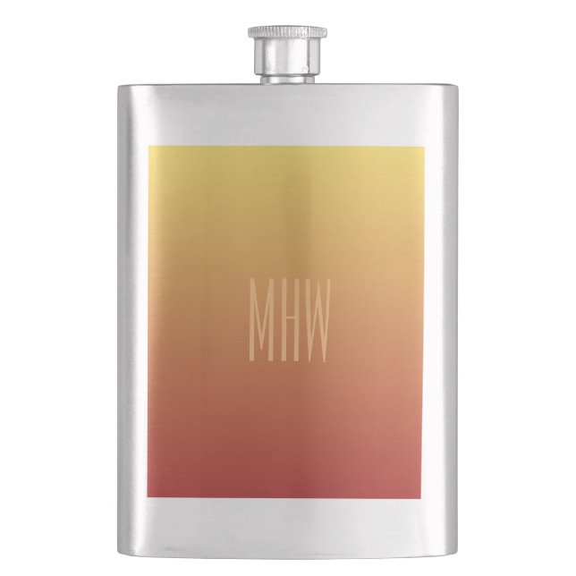 Yellow Red Gradient custom monogram flask (Front)