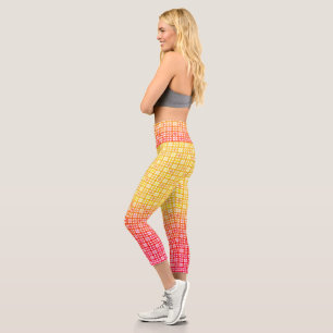 Yellow Red gradient plaid pattern  Capri Leggings