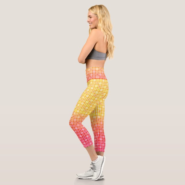 Yellow Red gradient plaid pattern  Capri Leggings (Left)