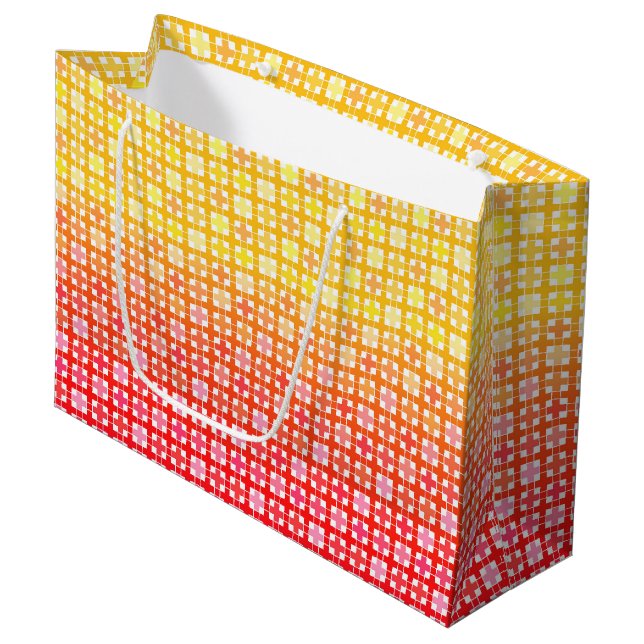 Yellow Red gradient plaid pattern  Large Gift Bag (Front Angled)