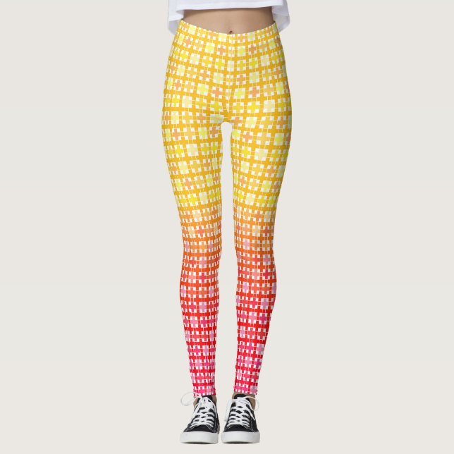 Yellow Red gradient plaid pattern  Leggings (Front)