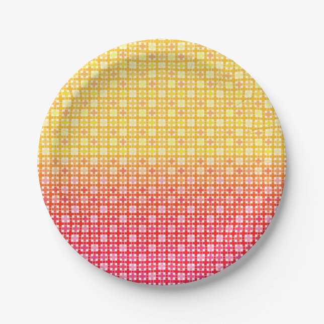 Yellow Red gradient plaid pattern  Paper Plate (Front)