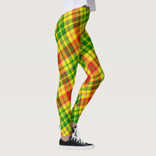 Yellow Red Green Bold Plaid Tartan Design Leggings