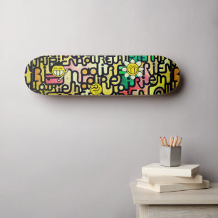 Yellow Red Green Fun Emoji Sarcastic Painting Skateboard