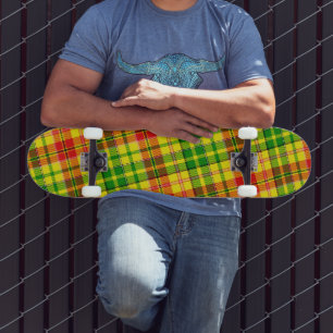 Yellow Red Green Plaid Tartan Design  Skateboard