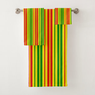 Yellow Red Green Stripes Pattern Bath Towel Set