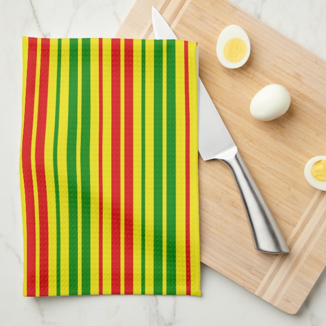 Yellow Red Green Stripes Pattern   Kitchen Towel (Quarter Fold)