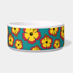 Yellow Red Hibiscus Tropical Flowers Pattern