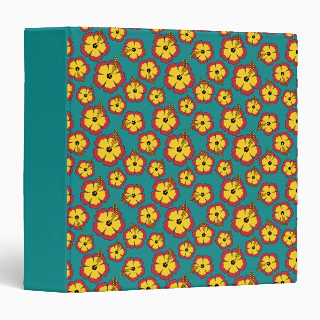 Yellow Red Hibiscus Tropical Flowers Pattern Binder (Front/Spine)