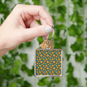 Yellow Red Hibiscus Tropical Flowers Pattern Keychain