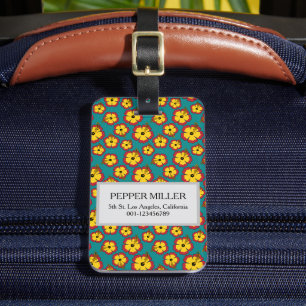 Yellow Red Hibiscus Tropical Flowers Pattern Luggage Tag
