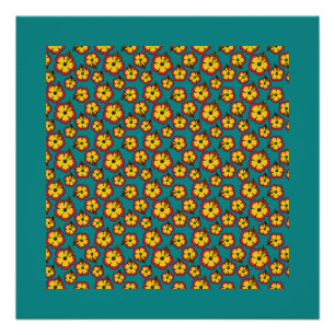 Yellow Red Hibiscus Tropical Flowers Pattern Poster