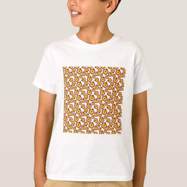 Yellow Red Hibiscus Tropical Flowers Pattern T-Shirt (Front)