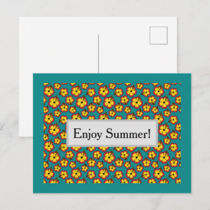 Yellow Red Hibiscus Tropical Flowers Personalize Holiday Postcard