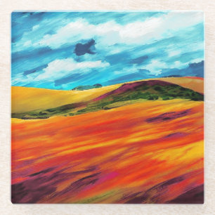 Yellow Red Hills Glass Coaster