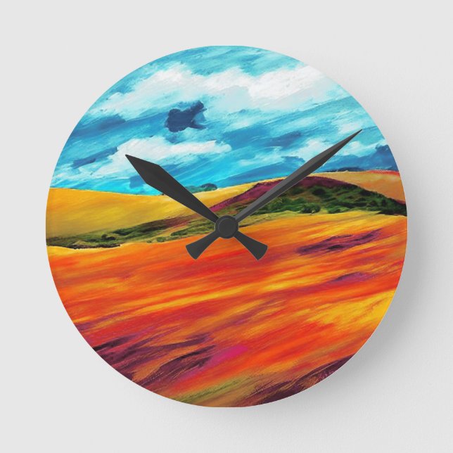 Yellow Red Hills Round Clock (Front)