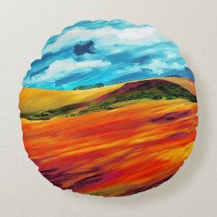 Yellow Red Hills Round Pillow