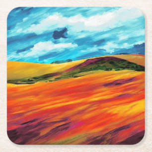 Yellow Red Hills Square Paper Coaster