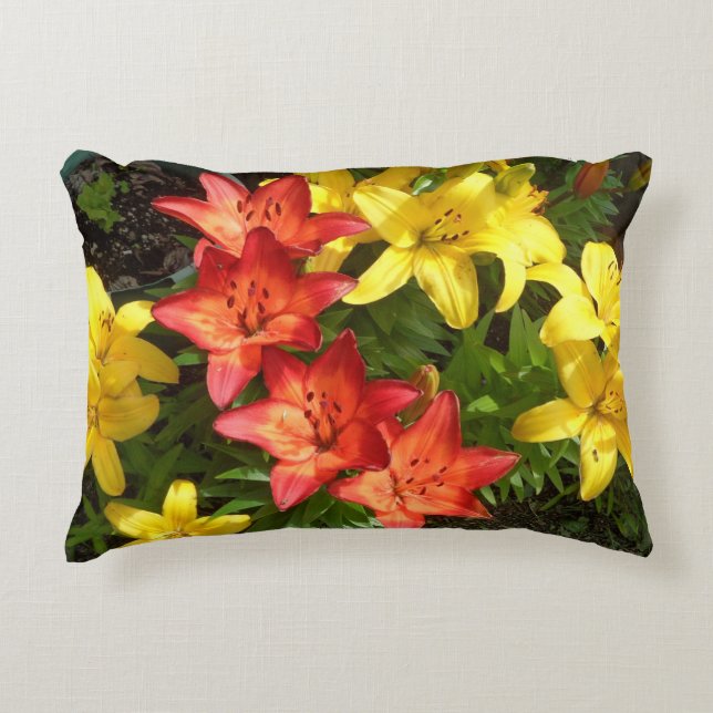 Yellow & Red Lily Photo Designed Accent Pillow (Front)