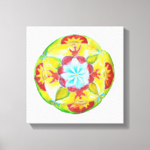 Yellow Red Mandala Watercolor Art  Canvas Print
