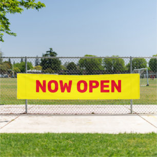 Yellow & Red Now Open Sign Banner