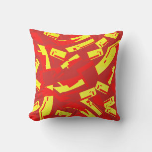 Yellow Red on Dark Rose Scattered Shapes Design Outdoor Pillow