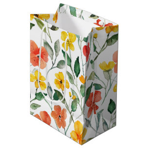 Yellow Red Peach Flowers Birthday Medium Gift Bag