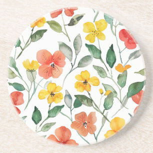 Yellow Red Peach Flowers Coaster