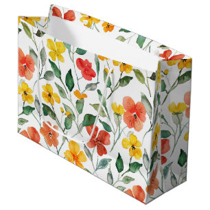 Yellow Red Peach Flowers Large Gift Bag