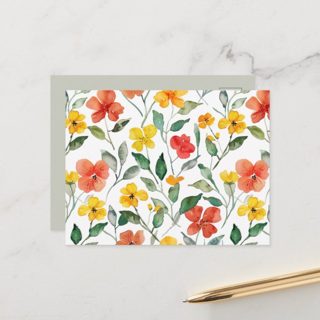 Yellow Red Peach Flowers Postcard (Front/Back In Situ)