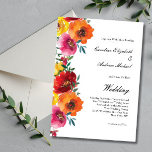 Yellow Red Pink Orange Watercolor Floral Wedding Invitation