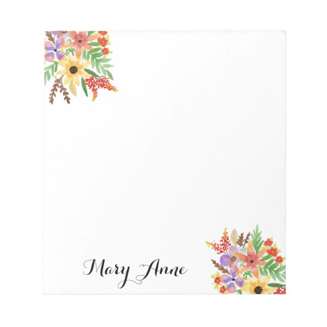 Yellow Red Purple Watercolor Flowers  Notepad (Front)