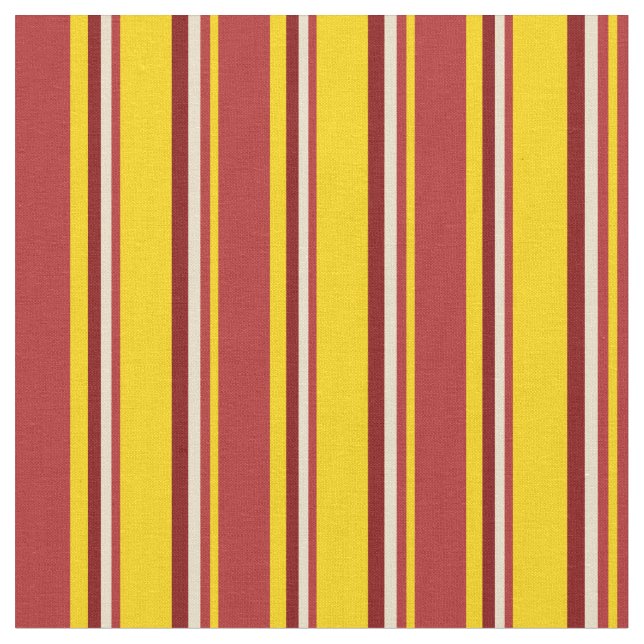 Yellow, Red, Tan & Maroon Lined/Striped Pattern Fabric (Close Up)