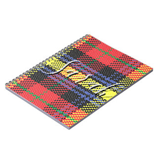 Yellow & Red Tartan Checkered Monogram Name Notebook