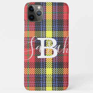 Yellow & Red Tartan Chequered Monogram Name iPhone 11 Pro Max Case