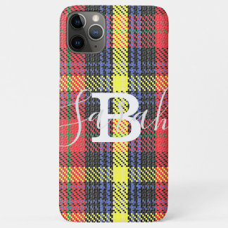 Yellow & Red Tartan Chequered Monogram Name iPhone 11 Pro Max Case