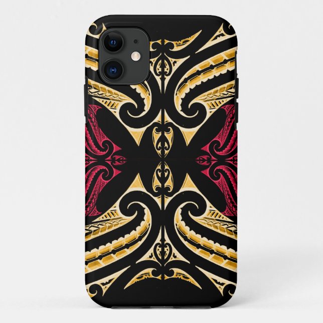 Yellow Red tribal Maori tatau drawing polytat Case-Mate iPhone Case (Back)