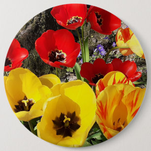 Yellow & Red Tulips 6 Inch Round Button