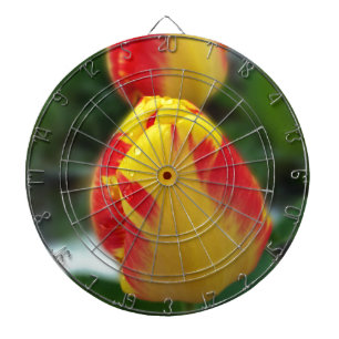 yellow red tulips dartboard