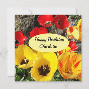 Yellow & Red Tulips Flat Birthday Card
