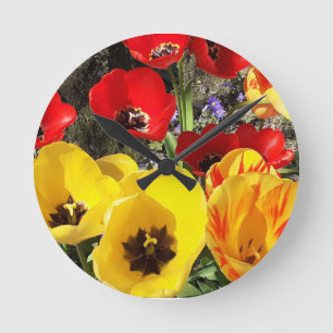 Yellow & Red Tulips  Round Clock