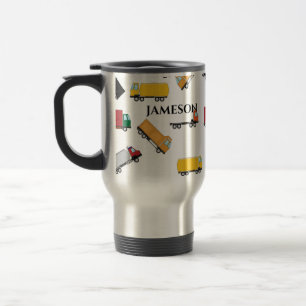Yellow Red Watercolor Name Transportation Truck Travel Mug