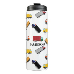 Yellow Red Watercolor Transportation Truck Thermal Tumbler