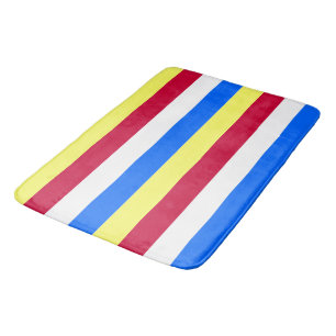 Yellow, Red, White and  Blue Stripes Bath Mat