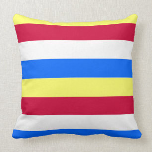 Yellow, Red, White and  Blue Stripes Throw Pillow